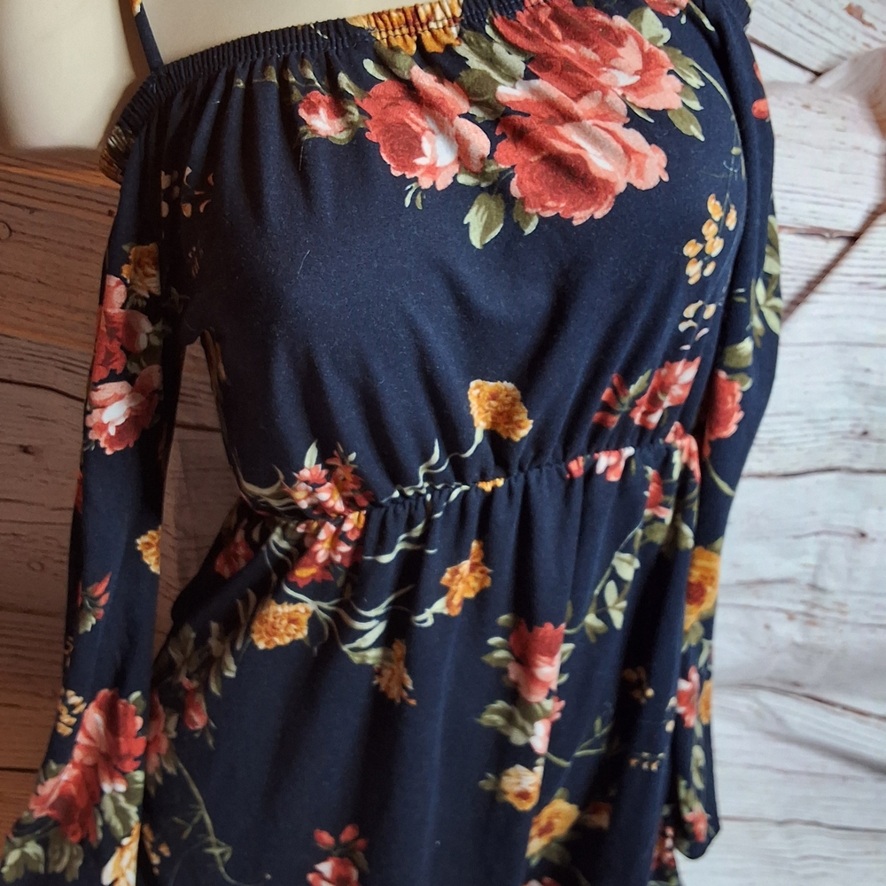 Floral Off-Shoulder Navy Women’s Blouse